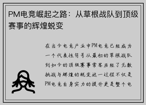 PM电竞崛起之路：从草根战队到顶级赛事的辉煌蜕变